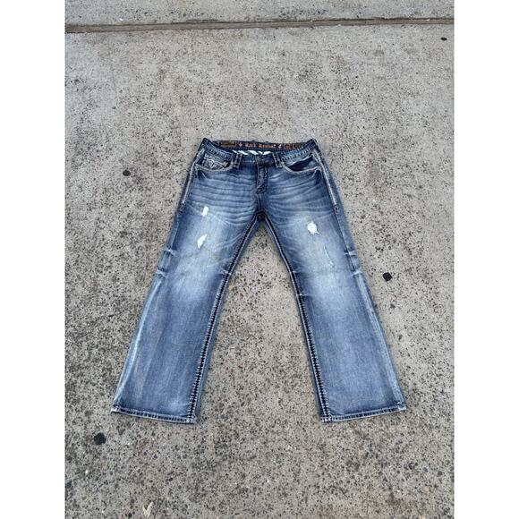 Rock Revival Distressed Blue Straight Jeans - Picture 6 of 16